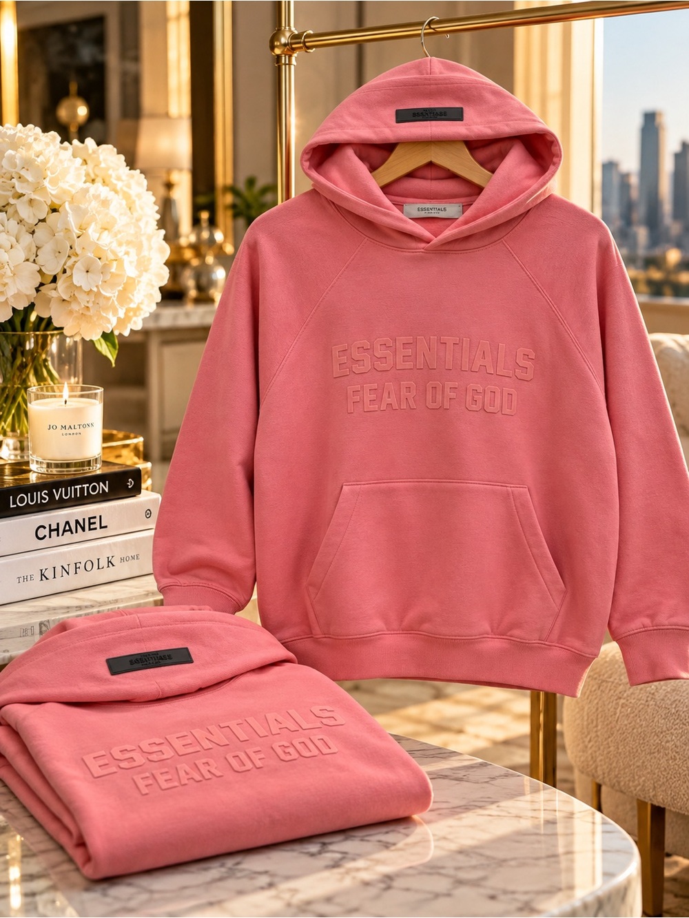 Fear of God ESSENTIALS Coral Pink Logo Hoodie Size M NWOT